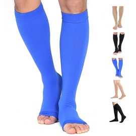 Knee High Compression Stockings, Firm Support 20-30 mmHg Opaque Maternity Pregnancy Compression Socks, Open-Toe, Ankle & Arch Support, Swelling, Varicose Veins, Edema, 1 Pair Blue 3XL