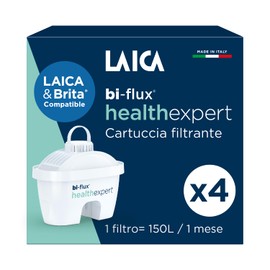 LAICA filtro acqua rubinetto bi-flux healthexpert- Riduce PFAs fino al 92%** e riduce cloro, calcare, microplastiche e metalli- Compatibile con le Caraffe Brita*- confezione da 4 filtri-Made in Italy