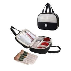 Boriad Waterproof PU Leather Makeup Bag for Women - Large Capacity Travel Organizer with Compartments, Skincare & Cosmetic Brush Case, Portable Toiletry Bag,Black