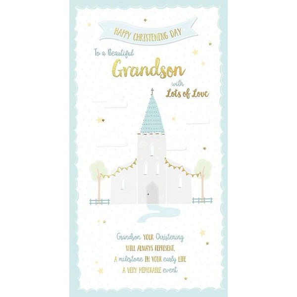 Carte Blanche Beautiful Grandson Christening Congratulations Card - Chapel and