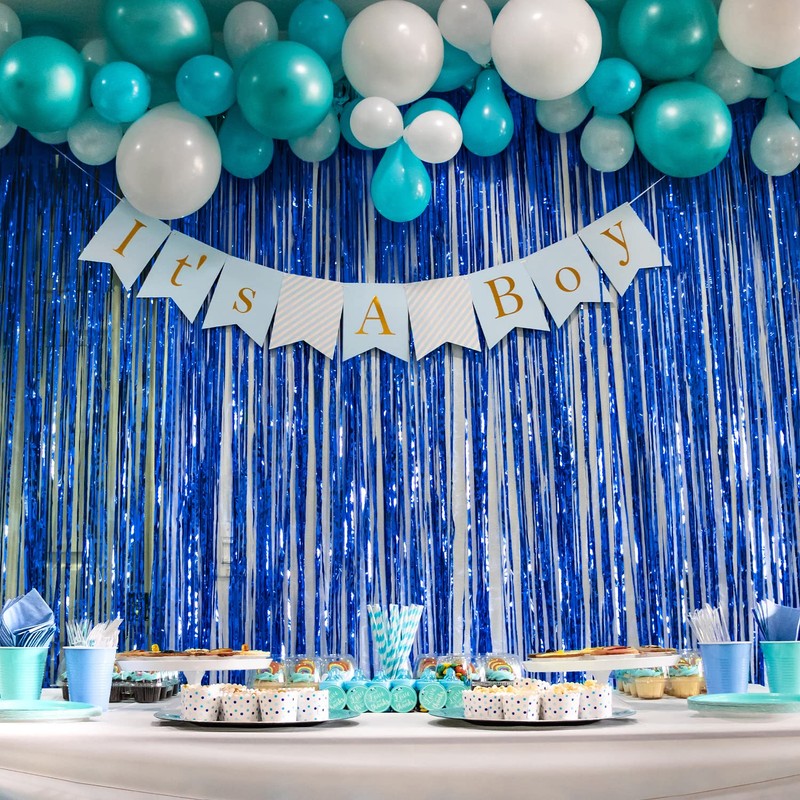 WENYA 3 Pack Blue Foil Fringe Curtains Party Decorations, 3.3ft
