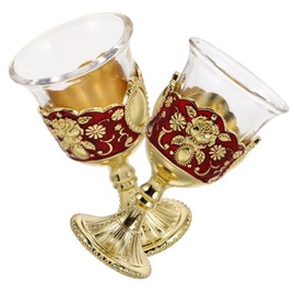 Mikinona 2pcs Vintage Style Metal Wine Cups Elegant High Stemmed Reusable Goblet for Weddings Celebrations Decorative Drinkware with Palace Inspired Design for Toasts and Intimate Moments