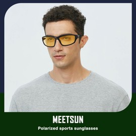 MEETSUN Polarized Sports Sunglasses for Men Women Driving Cycling Fishing Sunglasses UV400 Protection, black frame night vision lens