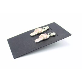 Carolyn Forsman New Silver Flip Flop Sandal Earrings with Pink Crystals #E1228A