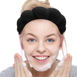 Spa Headbands for Women,Headband for Washing Face, Makeup, Skincare, Shower, Hair Accessories -Sponge & Terry Cloth Headband (Black) (black, 3pcs)