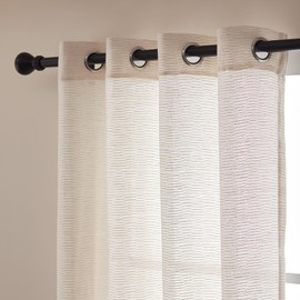 SLEEP ZONE Linen Jacquard Sheer Curtain, Striped Textured Light Filtering Window Curtain Panels for Living Room Bedroom, 52" × 72" Beige