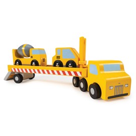 Mentari Toys - Construction Transporter - Wooden Truck with Rotating Wheels, Detachable Trailer, Cement Mixer and Heavy Lifter - Fosters Imaginative Play, Motor Skills & Hand-Eye Coordination - Age 3+