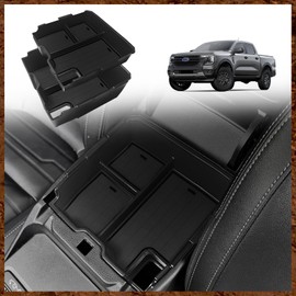 Muslogy Center Console Organizer Compatible with Ford Ranger 2024 2025 & Raptor Accessories Two-Layer Storage Box Insert Tray Secondary Storage Divider Armrest Box ABS Material Glove Box (Black)
