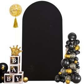 6.6FT Black Arch Cover, Spandex Fitted Black Wedding Arch Stand Covers Round Top Chiara Backdrop Cover for Birthday Party Ceremony Banquet Decoration