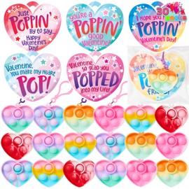 JOYIN 30 Packs Valentine’s Day 6-Design Gift Cards with Heart Pop Bubble Keychain, Mini Pop Squeeze Toys, Stress Relief Fidget Toys for Kids Valentine's Party Favors and School Classroom Prize