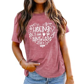 Garden Shirts for Women Hoeing Ain't Easy Graphic Tee Plant Lover T Shirt Gardener Gift Tops Pink