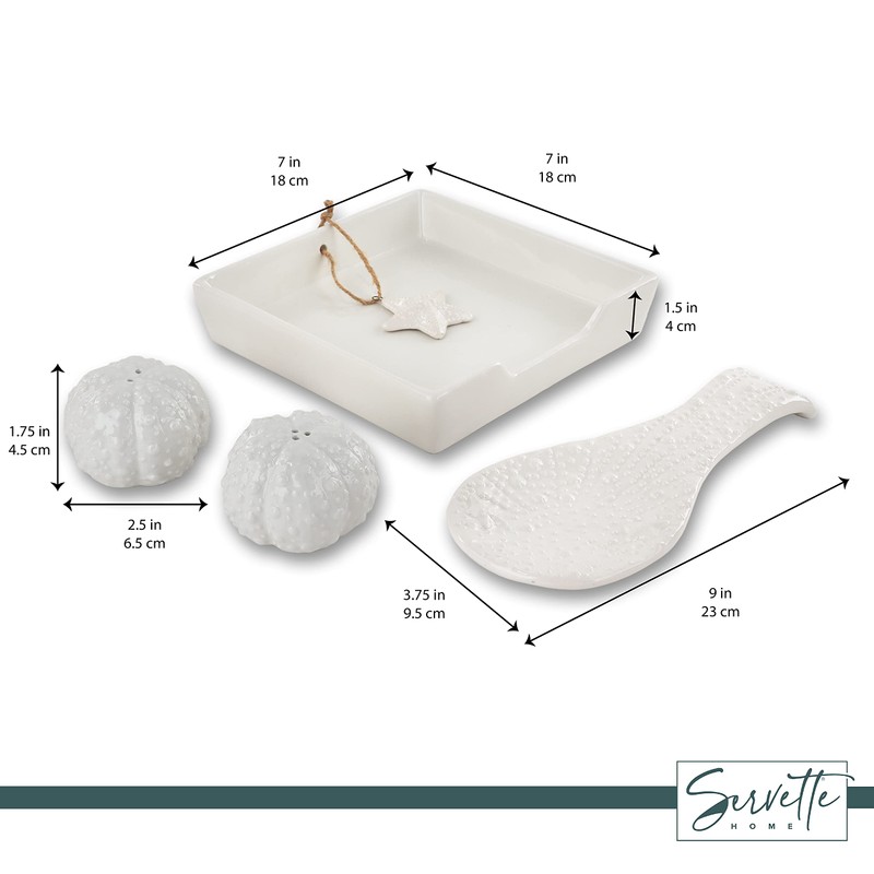 Salt and Pepper Shaker Ceramic Stovetop Set with Napkin Holder