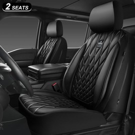 CAR PASS Piping Luxury PU Leather Car Seat Covers,Waterproof Anti Slip Compatible with Seat Armrests,Universal Fit for Suvs,Vans,Trucks,Airbag Safe Easy To Install Clean:_All Black-Two Front Seats