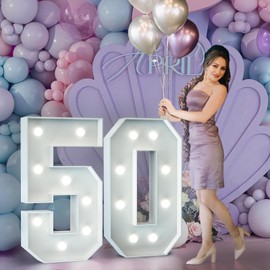 50th Birthday Decorations for Men and Women: 3ft Illuminated 50th Wedding Anniversary Numbers Party Decoration Large Marquee Number for Glowing Balloons Birthday