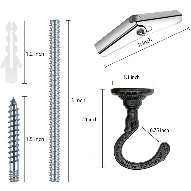 Evsteluo Large Swag Ceiling Heavy-Duty Hooks with Complete Hardware Kit