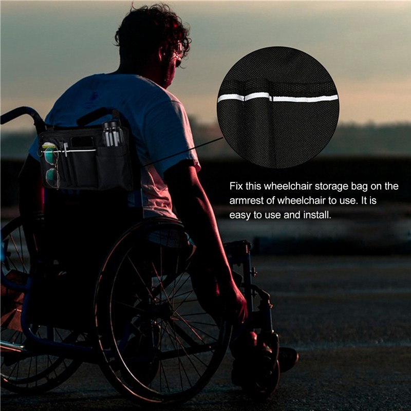 Wheelchair Side Storage Bag Organizer Waterproof Multi Pocket Armrest Pouch