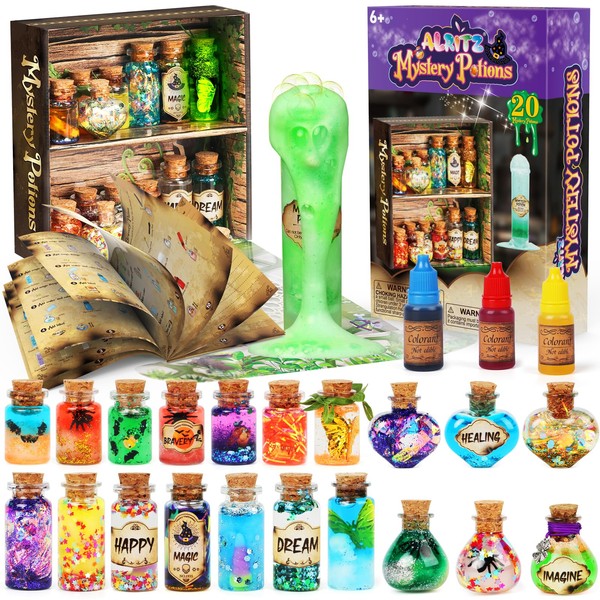 Alritz Mystery Potions Kit for Kids, 20 Magic Mix Witch Potion Bottles, Happy Christmas Decorations Pumpkin Table Craft Toys for Boys & Girls Age 6 7 8 9 10+ Indoor Party Decor