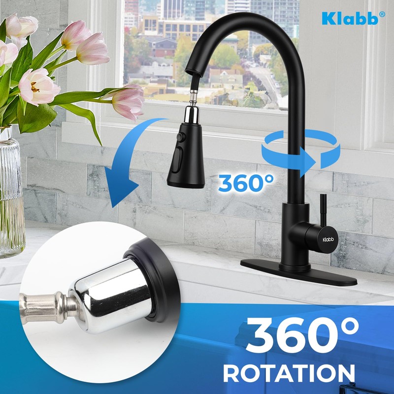 Klabb Single Handle High Arc Pull Out Kitchen Faucet, Matte