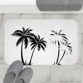 Palm Trees Bath Mat | Tropical Design Bath Mat, Modern Bathroom Decor, Black and White Bath Mat, Cute Bathroom Decor, Beachy Bathroom Mat16 x24