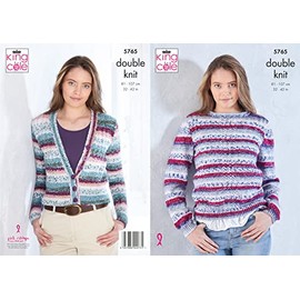 King Cole Ladies Double Knit DK Knitting Pattern Lace Sweater & V Neck Cardigan (5765)