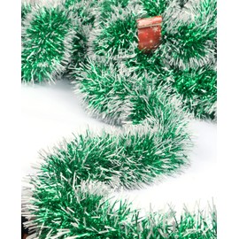 YYCRAFT Commercial Length Thick Foil Tinsel Garland White Edge Holiday Deocration 10 Yards x 3.5 Inch,Emerald Green
