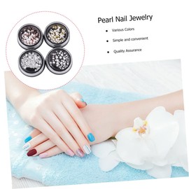 OATIPHO 4pcs White Pearl Nail Art Beads Set Imitation Pearls and Steel Beads for DIY Manicure Decorations for Women and Girls Nail Designs