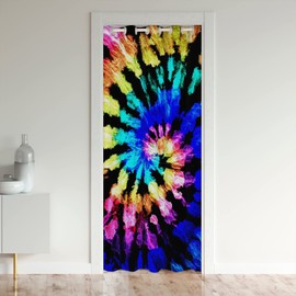 Tie Dye Door Curtain, Boho Blackout Curtain, Exotic Abstract Spiral Doorway Curtain, Chic Hippie Door Drape for Bedroom Living Room Closet Door, Colorful, 1 Panel, 34" W X 80" L, Room Divider