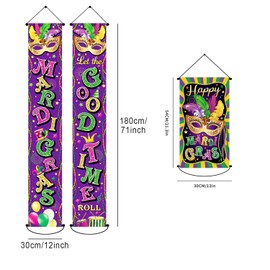 3 Pack Mardi Gras Decorations Banner New Orleans Party Mardi Gras Porch Door Decor Hanging Welcome for Home Yard Lawn Outdoor Indoor (Purple)