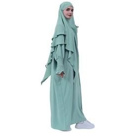 Prayer Clothing for Women, Pack of 2 Abaya Muslim Women with Khimar Hijab Abaya Dress, Loose Long Sleeves, Maxi Muslim Dresses, Women with Jilbab Burka Full Body Clothing, Green