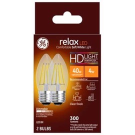 Relax HD Decorative LED Light Bulbs, Soft White, Clear, 300 Lumens, 4-Watts, 2-Pk.