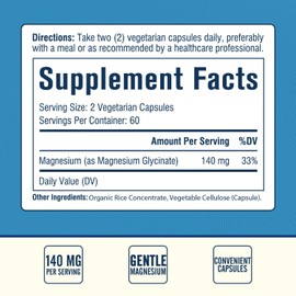 NordVida Magnesium Glycinate, 140 mg Elemental Magnesium Per Serving, Non Buffered, Max Absorption, Nerve Health & Relaxation Support, 120 Vegetarian Caps