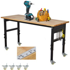 48" x 24" Adjustable Workbench with Scale, Pegboard and 6 Hooks, 29.5" - 39.4" Adjustable Height, 2200 LBS Load Capacity Portable Worktable for Workshop, Garage, Office, Home, Wheels