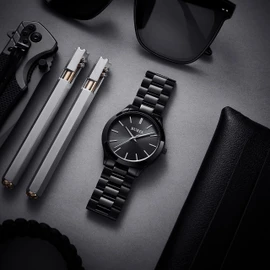 BUREI Men's Quartz Waterproof Analog Wrist Watch Men Watch, Black, Bracelet Type