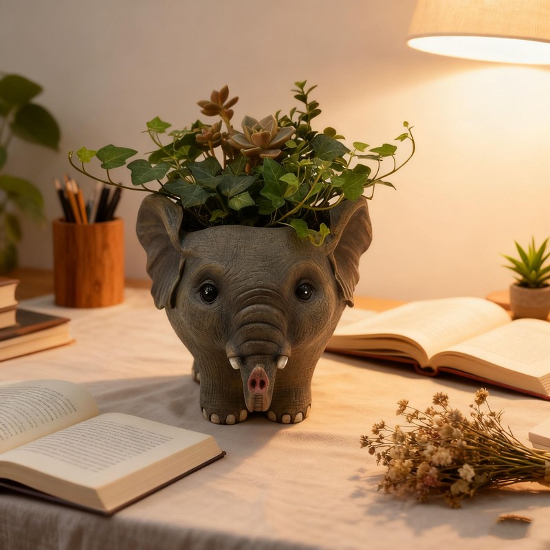 Youfui Elephant Planter for Succulents,Home Office Decor for Plant Lovers