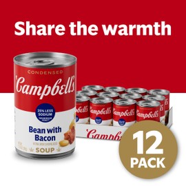 Campbell’s Condensed 25% Less Sodium Bean With Bacon Soup, Natural Smoke Flavoring Added, 11.25 oz Can