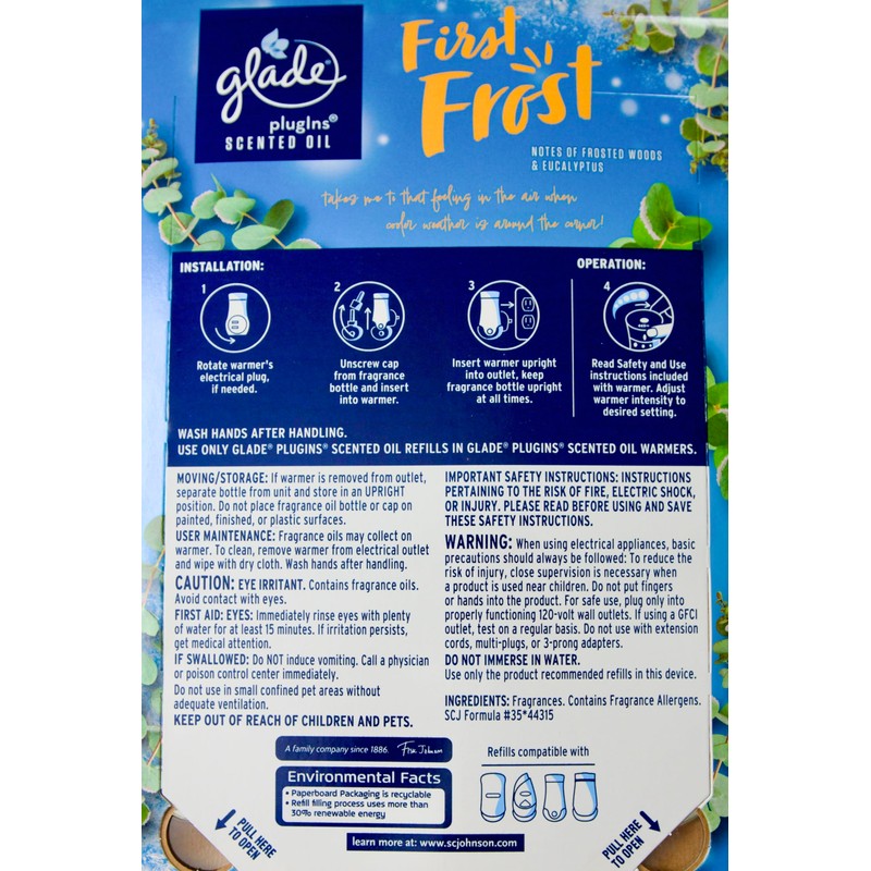 Glade Plugins Scented Oils, First Frost, 2 Warmers + 6