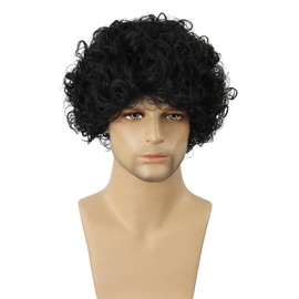 TANTAKO Mens Black Curl Cosplay Wig for 80s Rock Popstar Halloween Costume Outfit Dress Up