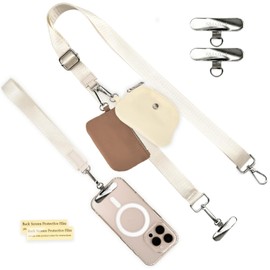 S&loyoe Clip and Go Strap for Phone with Wallet Crossbody Phone Lanyard Adjustable Strap with Detachable Wristlet Wallets, Off White Khaki, Large