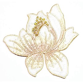 White Lotus Flower Buddhism Guanyin Patch Lotus Flower Blossom Plant Iron Sew On Embroidered Logo Jackets Bags Hat Jeans T-Shirt Backpacks Costume