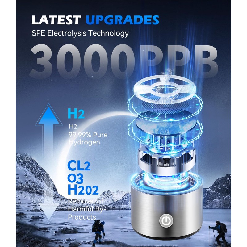 9.0 Upgraded Hydrogen Water Bottle Generator【Industry-Leading - 24-Hour Hydrogen Lock】Hydrogen