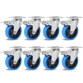 LIFERUN 8 Pack Caster Wheels with Brakes, 4 Inch 360°Heavy Duty Swivel Caster Wheels, Polyurethane Caster Wheels, Load Capacity 1322lbs, Suitable for Office Chair and Industrial Transport