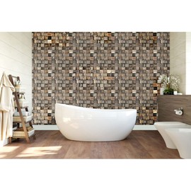 11 7/8"W x 11 7/8"H x 1/2"P Reclaimed Boat Wood Mosaic Wall Tile, Natural Finish (11-Pack)