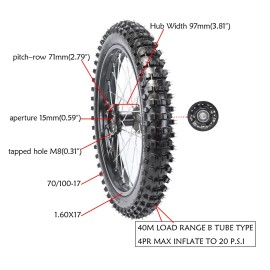 Unbranded 17" Front Wheel 70/100-17 Tire Rim for Pit Dirt Bike Taotao Coolster 125cc 150cc
