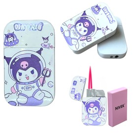 NIVEK Kulomi Lighter Kitty KT Torch Lighter Pink Flame Pocket Refillable Kawaii Cute Windproof Flame (Cat, Rabbit, Melody, Duffy) (A26-Space)