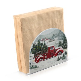 Red Christmas Truck Snow Winter Napkin Holder Acrylic Napkin Holders for Tables Paper Napkin Holder Stand Tabletop Kitchen Restaurant Standing Napkin Dispenser for Kitchen Dining Table Farmhouse