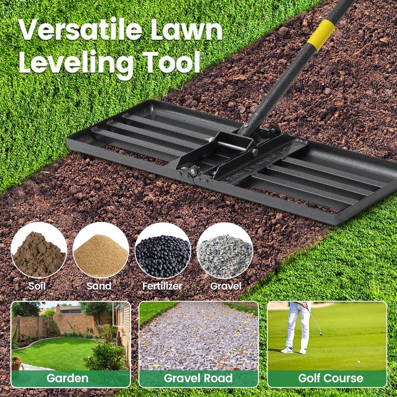 Lawn Leveling Rake Tool - 30”x10” Heavy Duty Stainless Steel