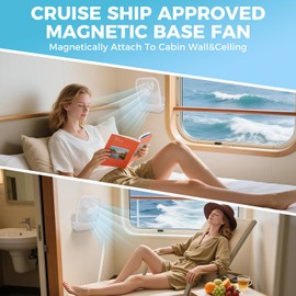 HYTWEDO Magnetic Cruise Ship Approved Fan with Ultra-Thin Design, 1200mAh Rechargeable Battery Operated Portable Fan with 4 Speeds, Magnetically Sticks on Cabin Ceilings and Walls