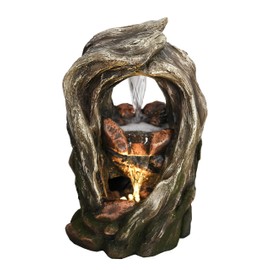 Hi-Line Gift Ltd. TREETRUNK Tabletop Fountain with Warm White LED Lights, Natural/Brown