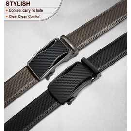 KEMISANT Men's 2-Piece Leather Belt Ratchet Automatic Buckle for Men Adjustable 35 mm Wide with Gift Box, 2pack-black/holy grey3452