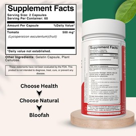 Bloofah Tomato Powder Capsules 500mg (Lycopene) - 120 Count | Natural Carotenoid Supplement for Health and Wellness Support | Plant Based, Gluten Free & Non-GMO Formula